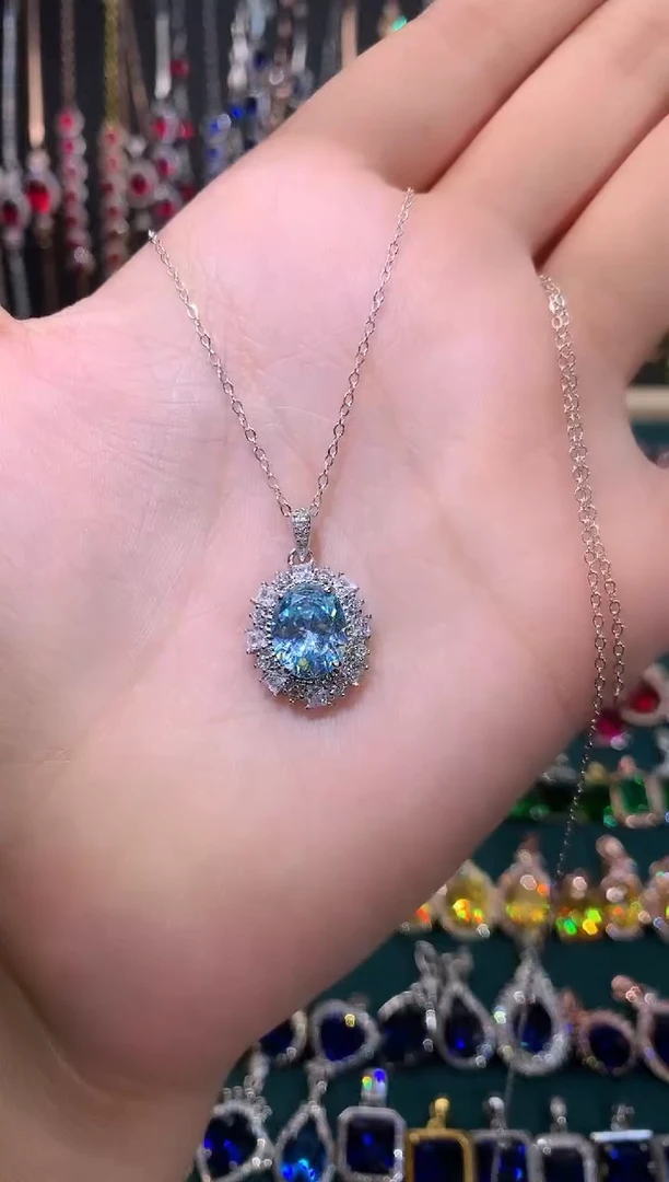 【闪购商品】海蓝宝石吊坠(赠链)银S925镶嵌银色