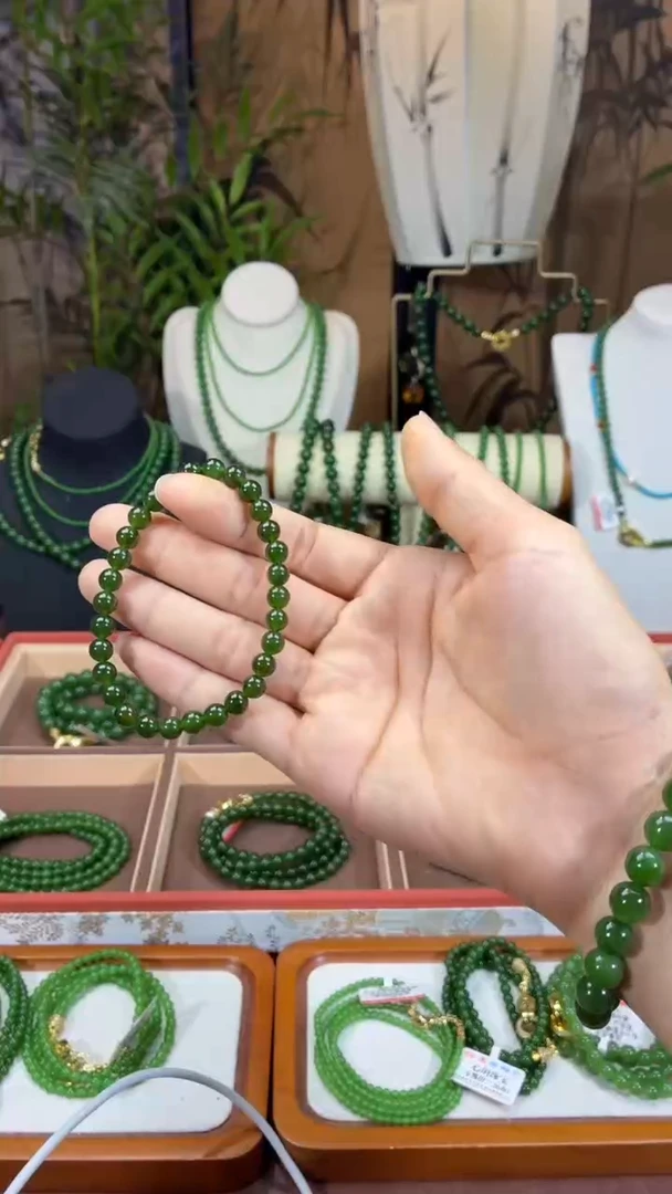 和田玉（碧玉）未镶嵌颈饰6mm辣菠微矿单圈