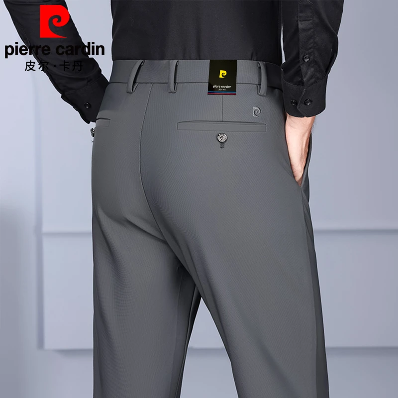 皮尔卡丹男士高端休闲裤长裤直筒裤宽松弹力秋冬款桑蚕丝正装西裤