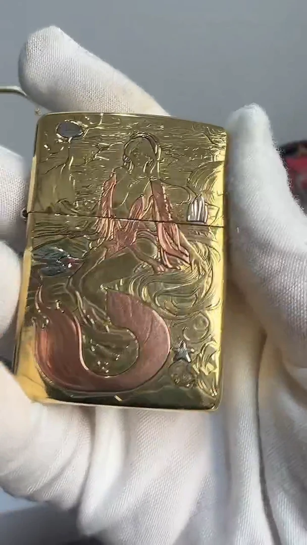 铜zippo打火机官方正品七夕+一周年年庆  美人鱼黄铜盔甲浮雕