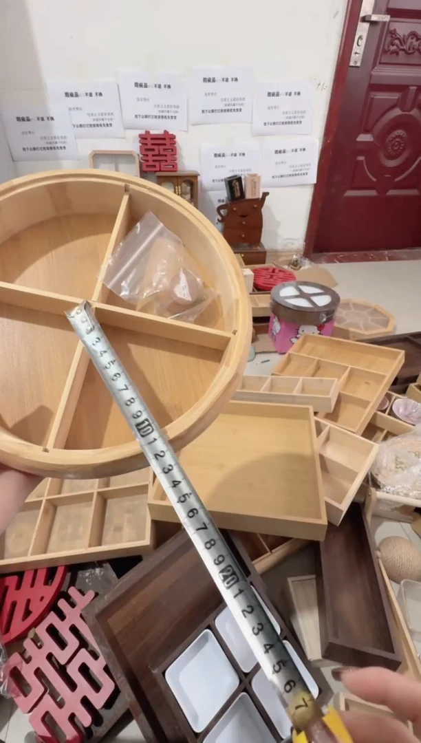 圆形竹木四宫格干果盒亚克力盖子