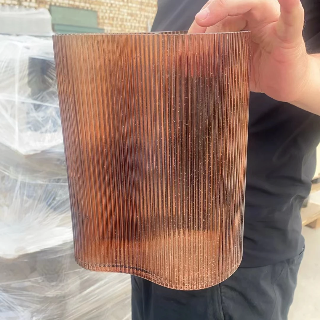 网红轻奢水波纹棕色（微瑕）玻璃花瓶客厅餐桌创意摆件