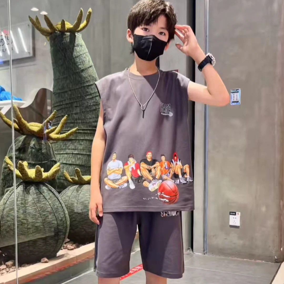 356 男童夏季篮球运动背心套装