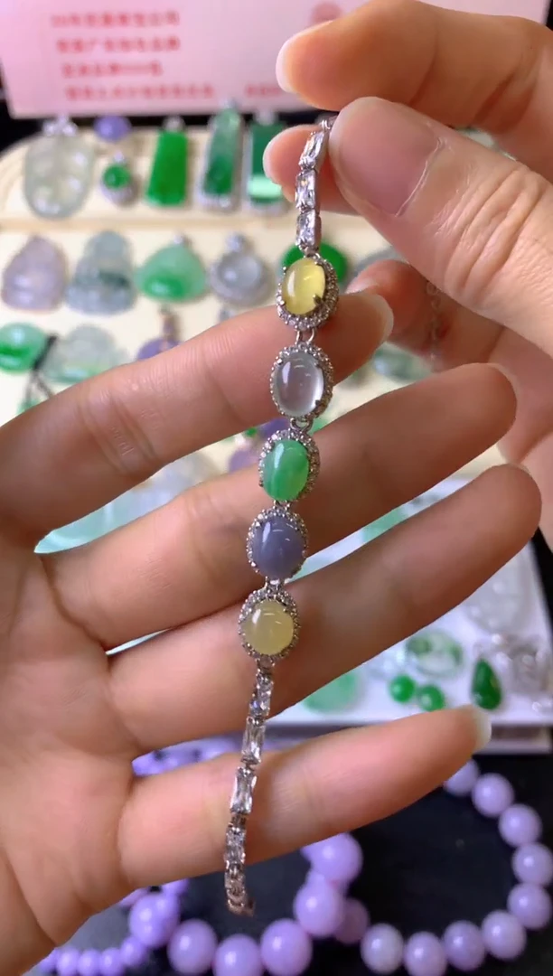 银S925镶嵌手链翡翠青*虫手链