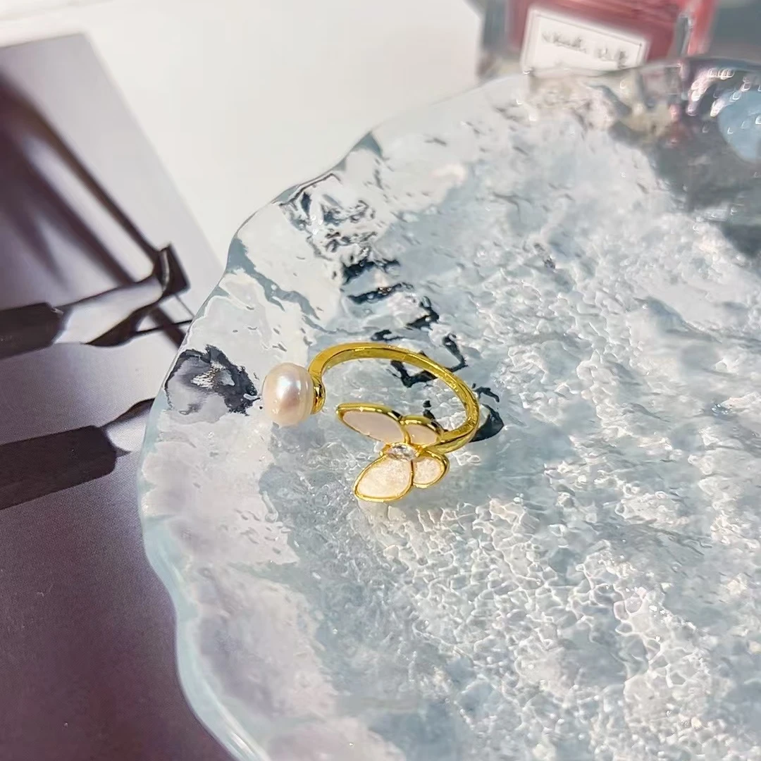 铜合金仿珍珠戒指 戒指- DSN设计师款蝴蝶气质戒指（3005）