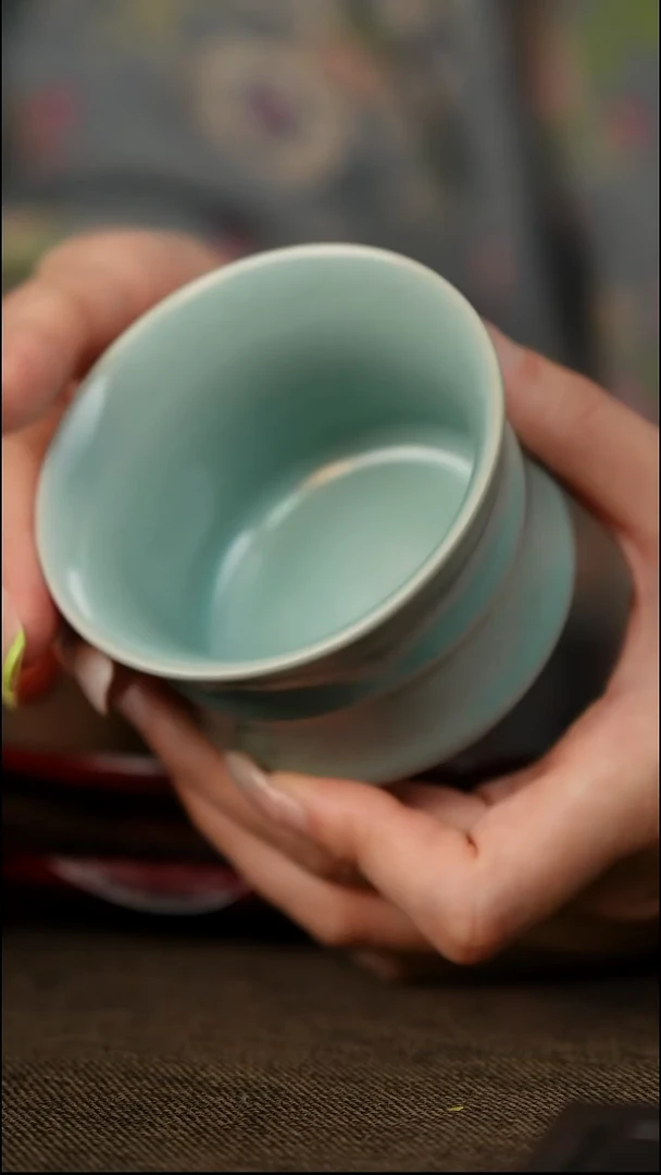 支钉烧 竹节杯 带底款