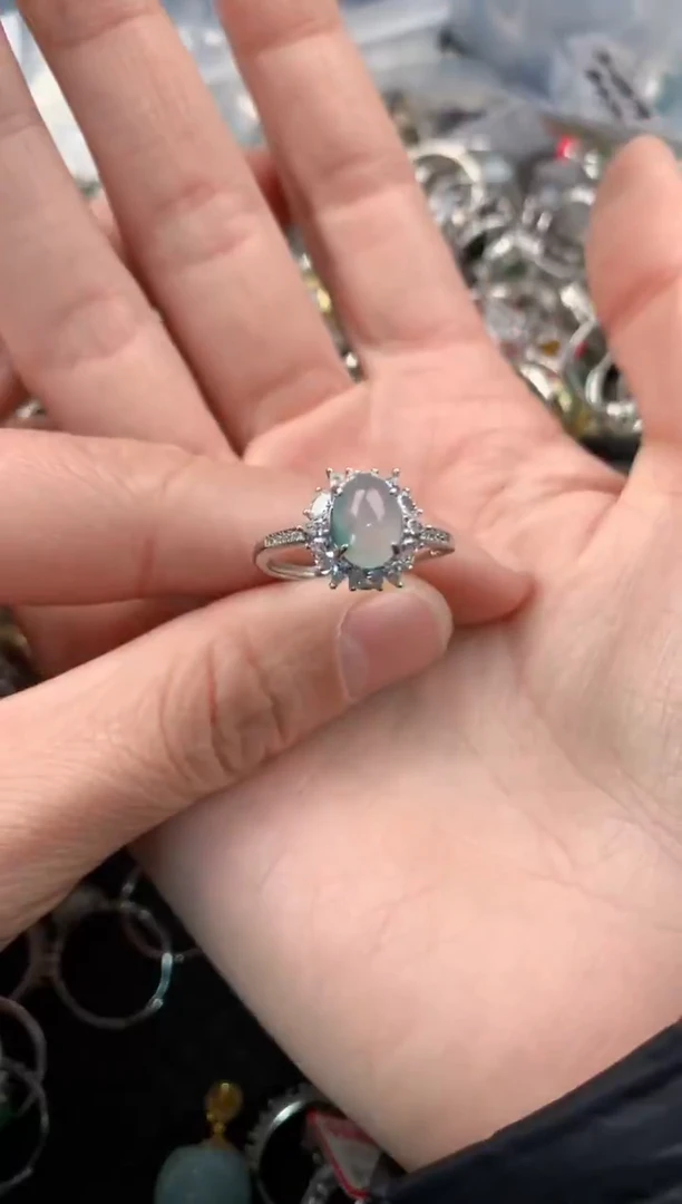 银S925镶嵌戒指翡翠666   1