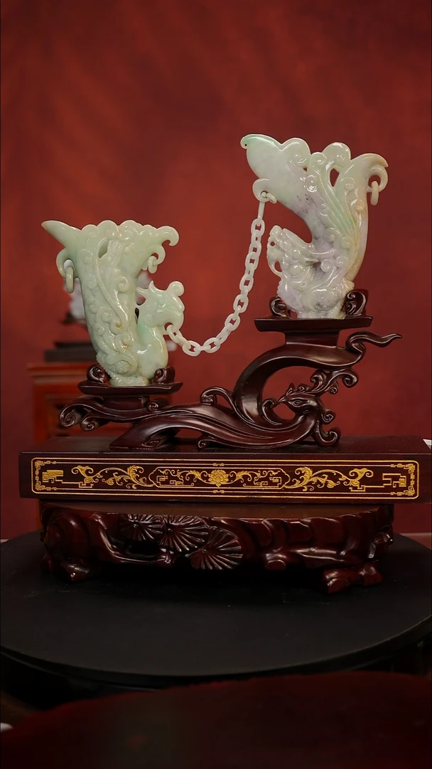 未镶嵌摆件翡翠龙凤杯