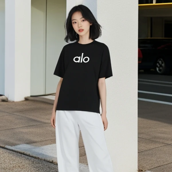 【AO】标设计休闲印花白色T恤上衣落肩袖圆领短袖情侣男女夏季舒适