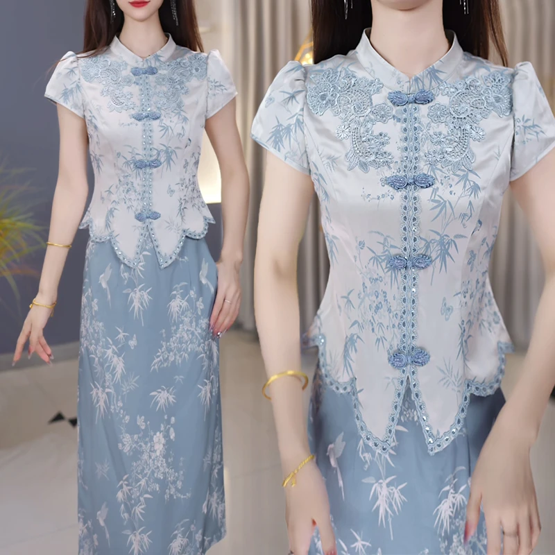 【套装定制】B1372图片色套裙优雅气质时尚减龄休闲显瘦夏季两件套