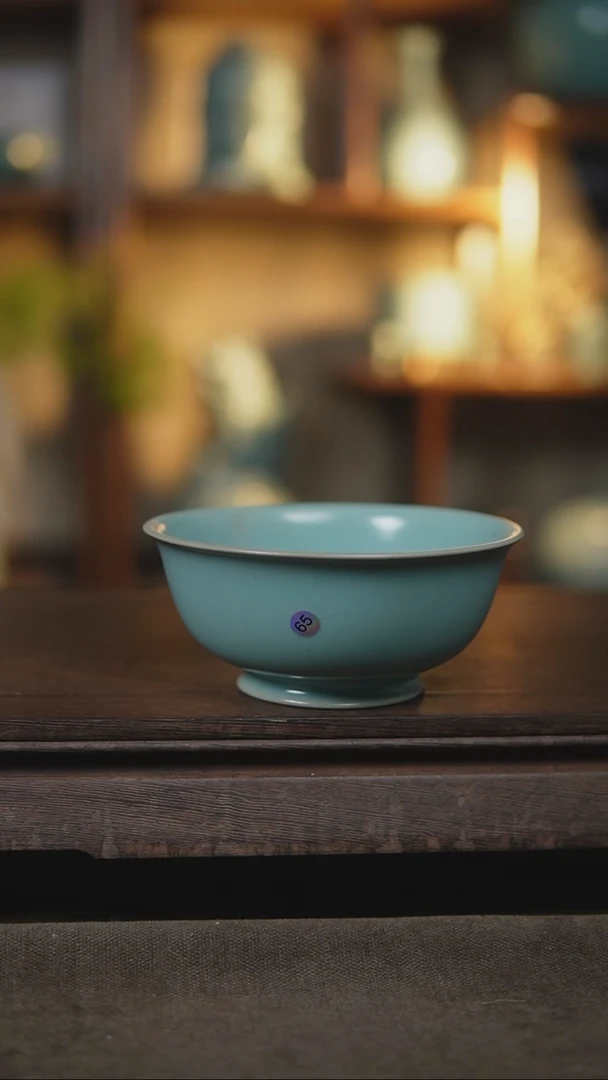 【闪购商品】杯仿古天青纯手工14.5公分故宫碗大瑕65