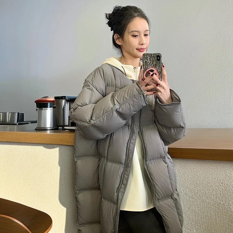 LC圆领简约百搭2024冬季新款时尚宽松纯色中长款羽绒服女252016