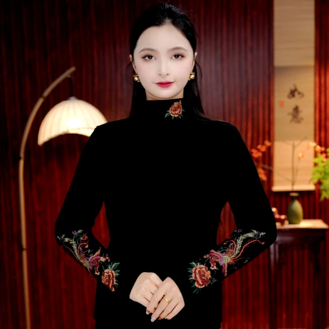 [梧桐花] 柒夫人高定加绒加厚半高领打底衫