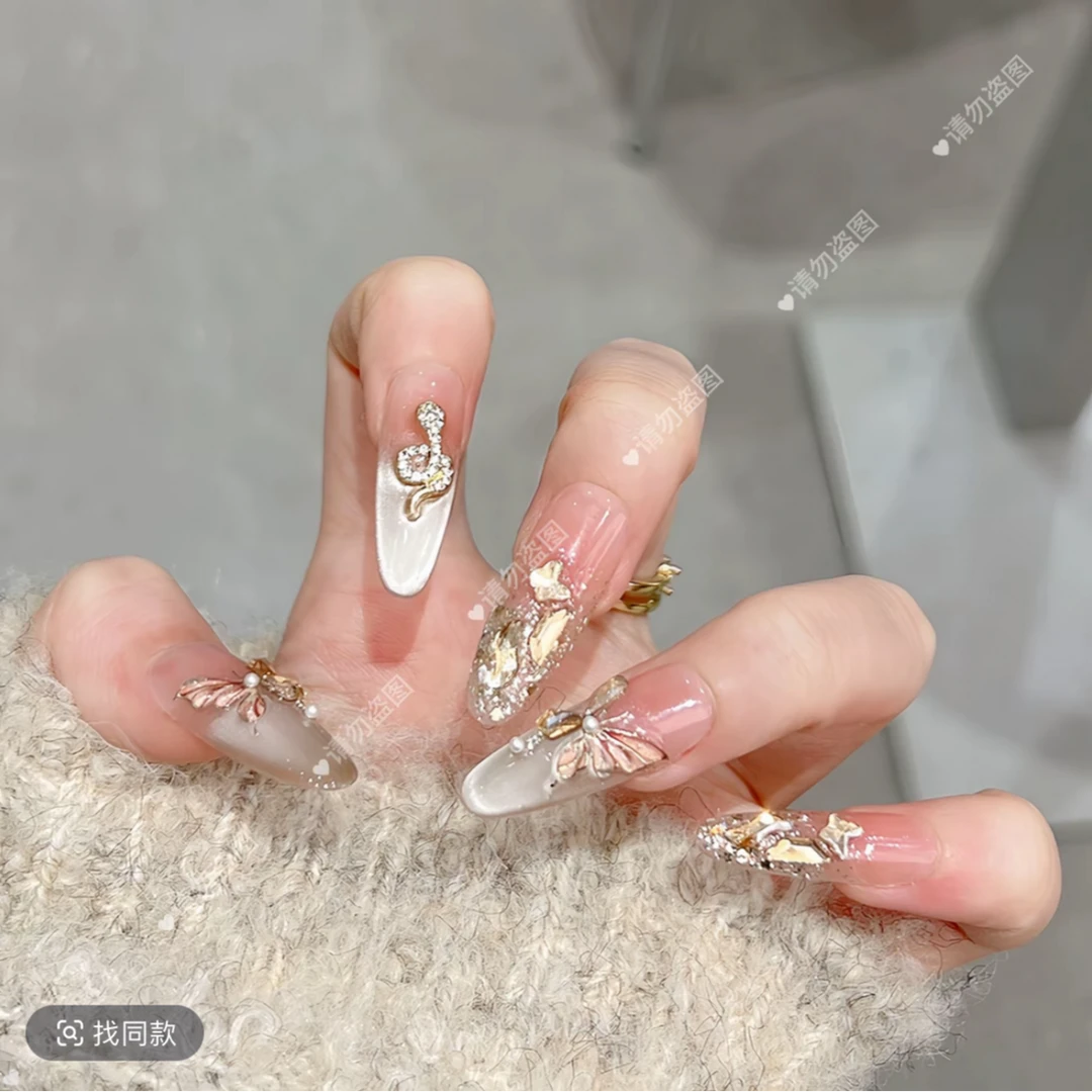 【灵蛇来财】纯手工腮红金色猫眼小蛇蝴蝶气质显白穿戴甲