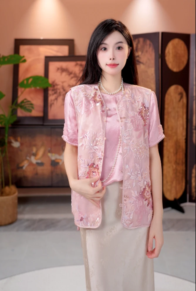 [嫣然]H6162夏款南油档口国风中式珠片绣马甲-403棋棋