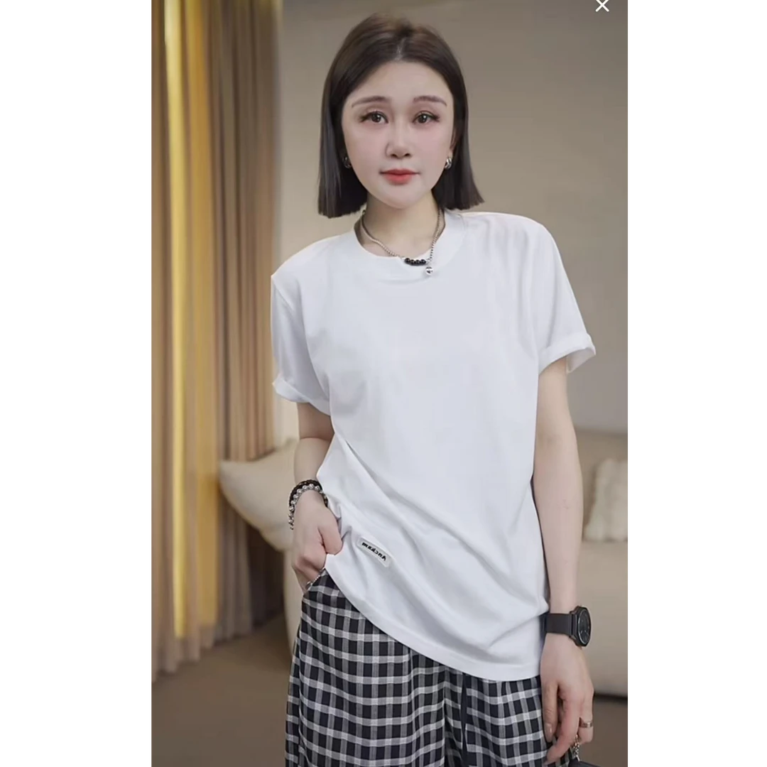 JW/静稳2025新品时尚宽松休闲女款减龄百搭纯色T恤5550561