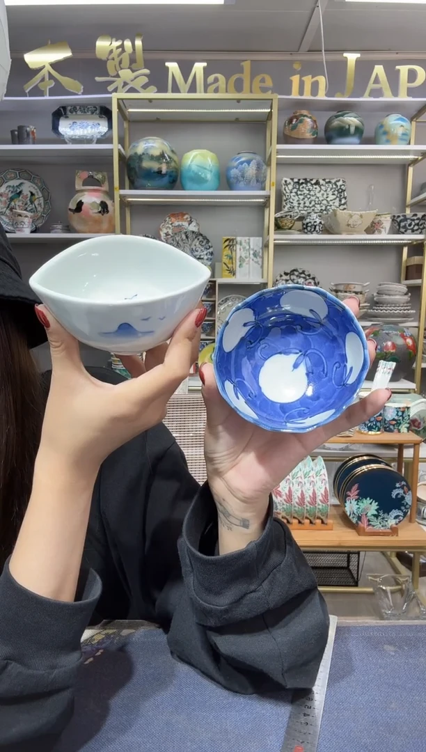 陶瓷有田烧小钵2只装山水+茄子