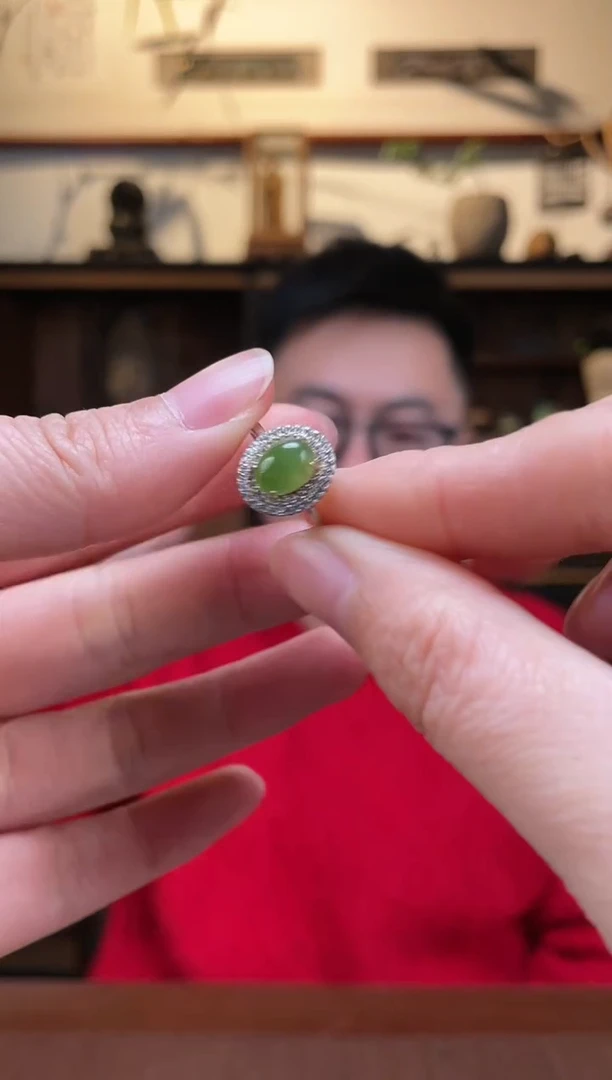 【闪购商品】和田玉戒指银S925镶嵌碧玉戒指*10GW多样性发一
