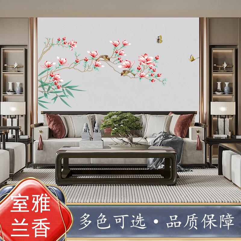 室雅兰香A7新中式背景温馨独绣墙布背景墙刺绣壁布电视背景墙湘绣