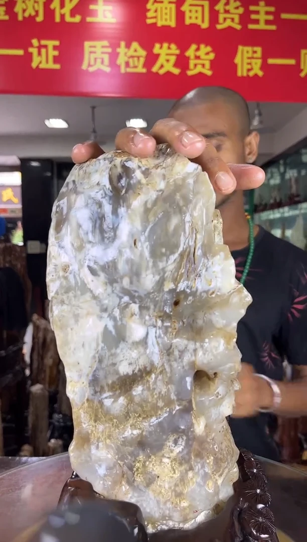 缅甸天然树化玉精品摆件