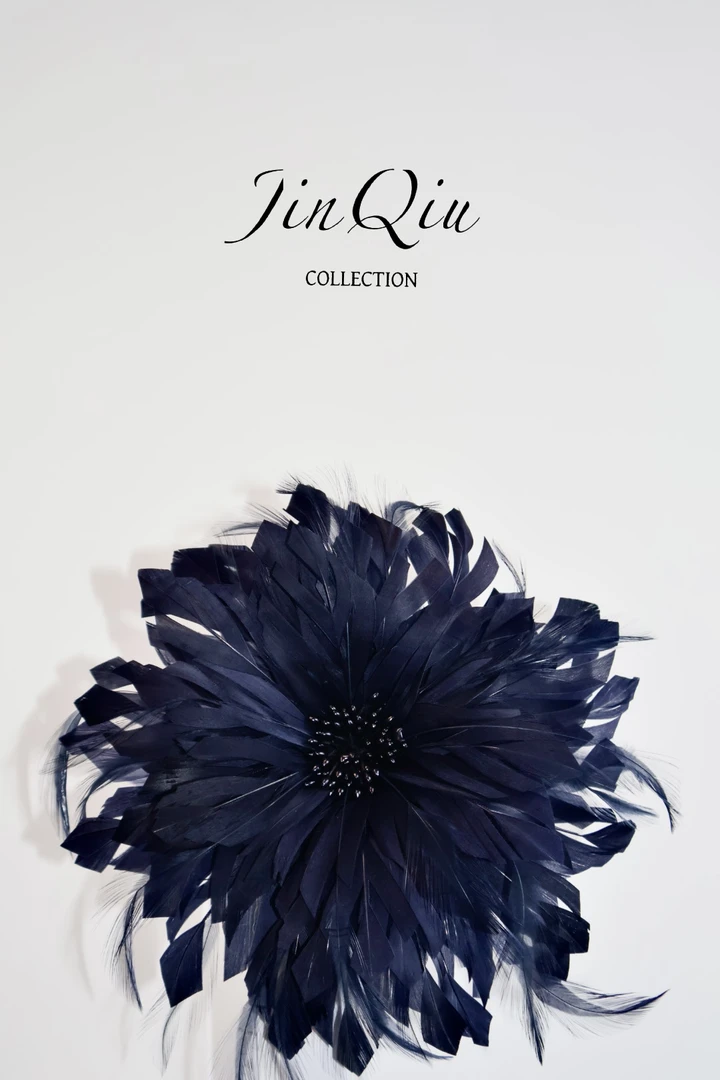 JQ现货直发藏青色英式层叠氛围感羽毛胸花头饰发饰饰品气质