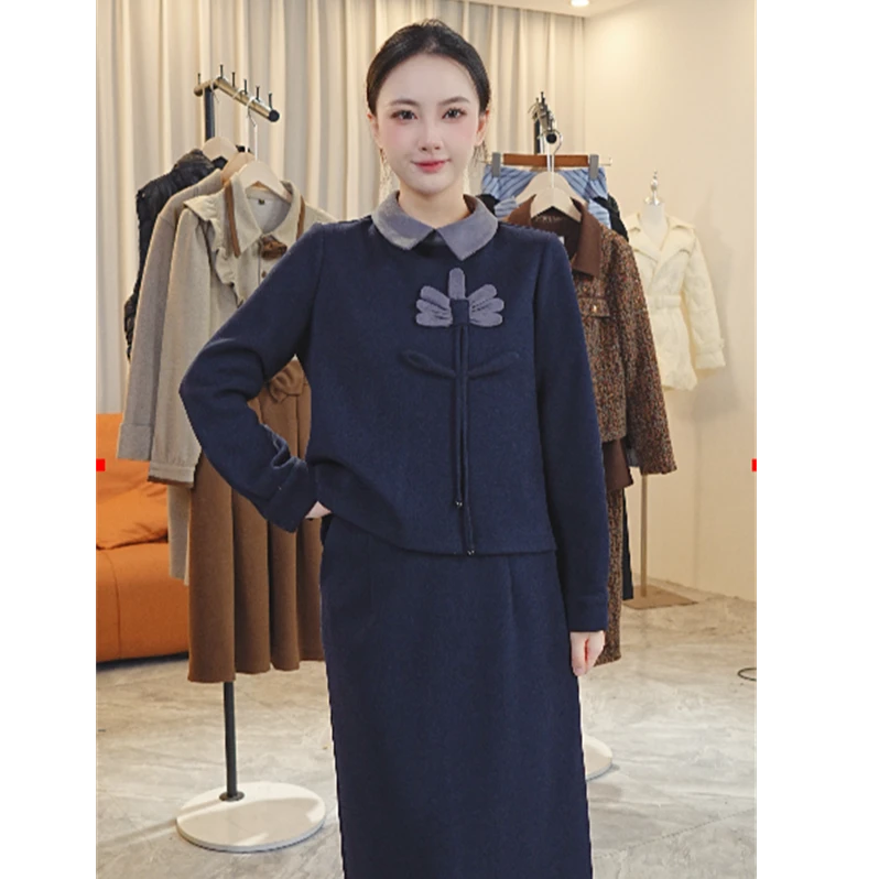 Y1538中长款秋冬新款时尚气质高级感显瘦洋气俩件套连衣裙