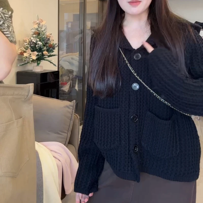 【耀黑女神】重工编织小众高级秋冬显瘦纽扣毛衣外套LK2508170