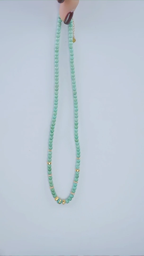 【闪购商品】绿松石颈饰18K金镶嵌老形直切项链