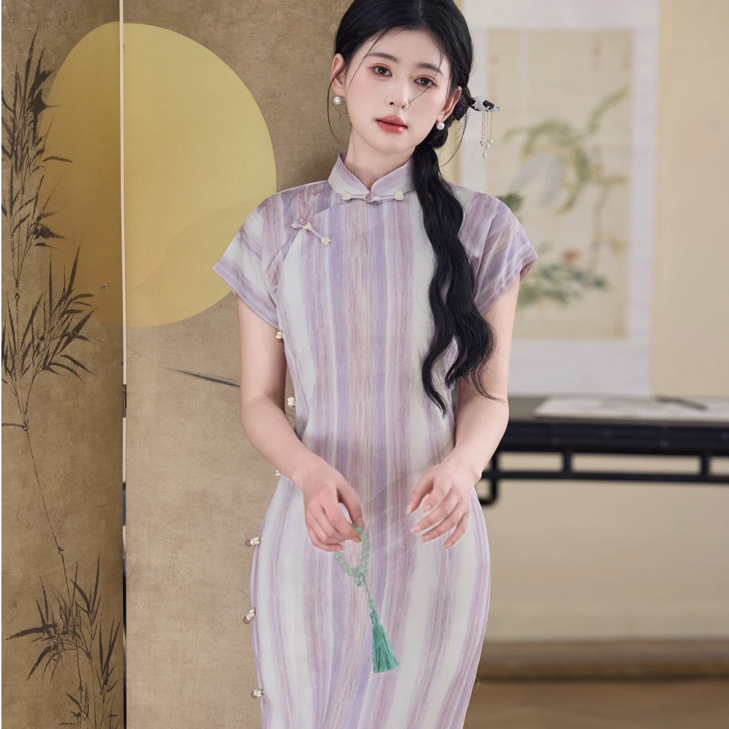 《如梦令》130CM夏季新款薄款民国风日常全开襟古法梨型身材旗袍