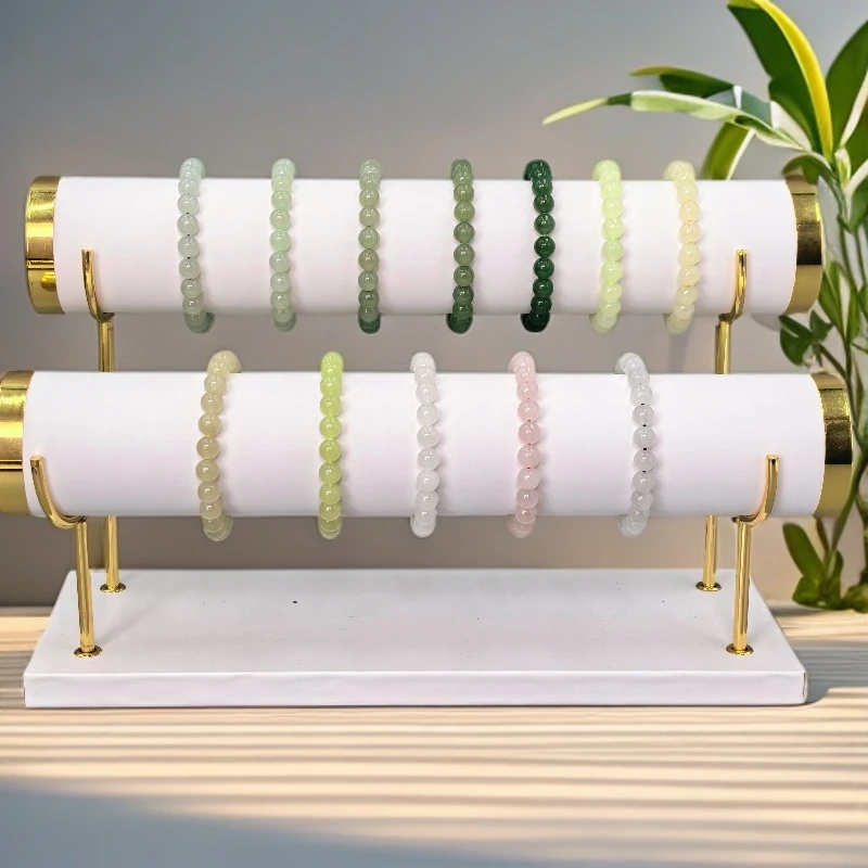 8mm高品质天然和田玉手串白玉藕粉烟紫晴水湖水绿多样性发一拍一