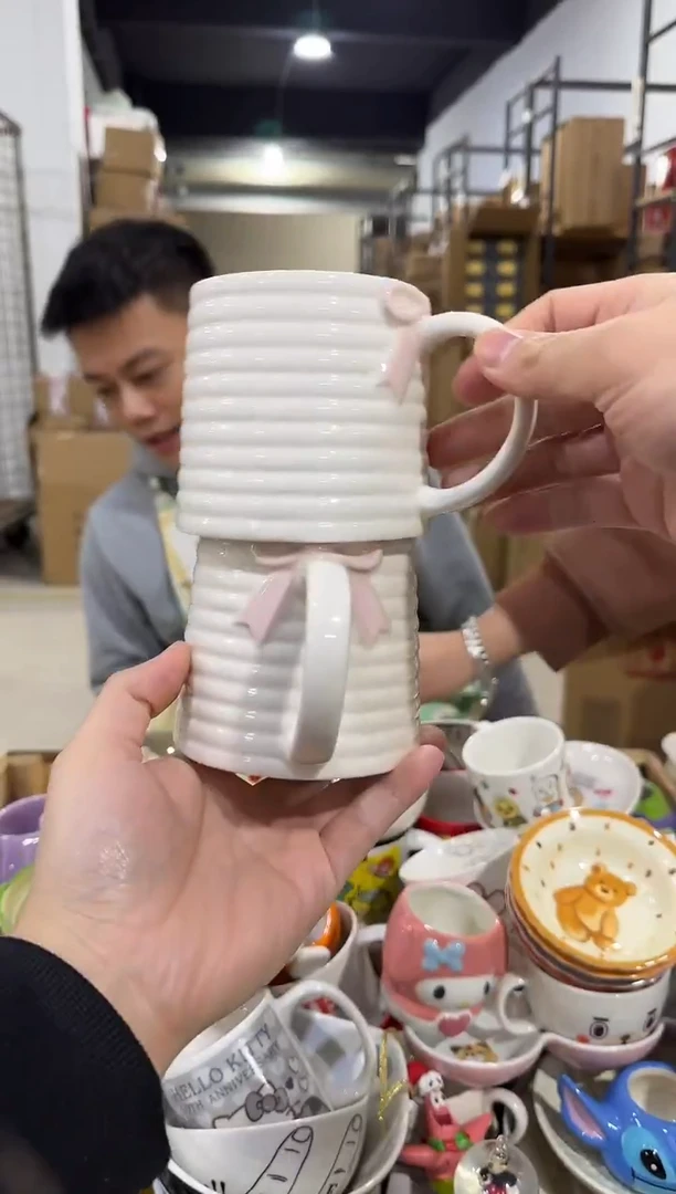 瓷片白色蝴蝶结水杯2件套