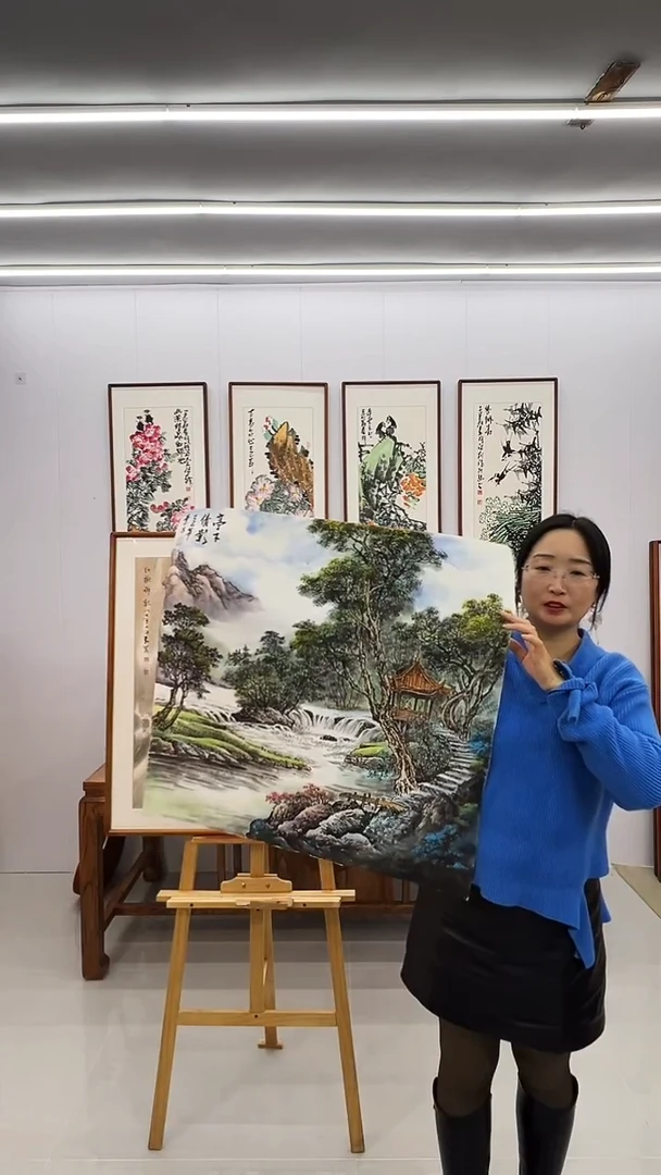 国画新品 高货  王业清 80*80 亭下倩影