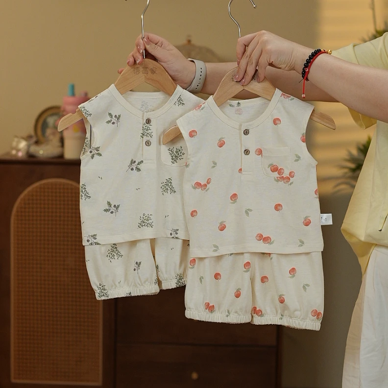 【小苹果&树叶】无袖套装女童男童