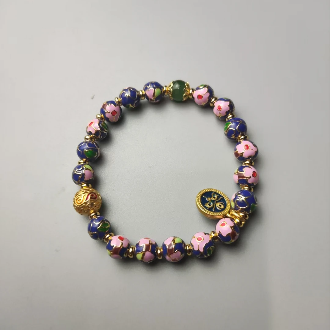 和田玉非遗手工珐琅景泰蓝手串（蓝粉）