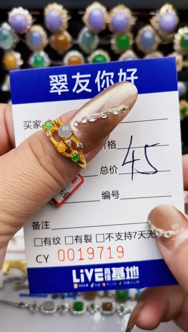 翡翠戒指银S925镶嵌19719