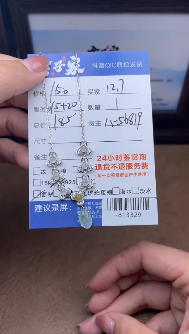 颈饰银S925镶嵌翡翠多人-813329