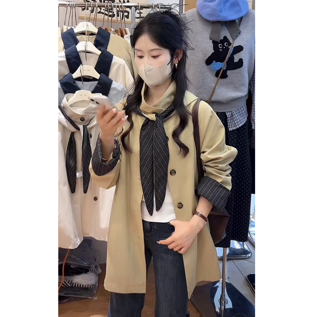 可脱卸连帽子风衣女秋2025新款韩系休闲百搭设计感上衣风衣外套潮