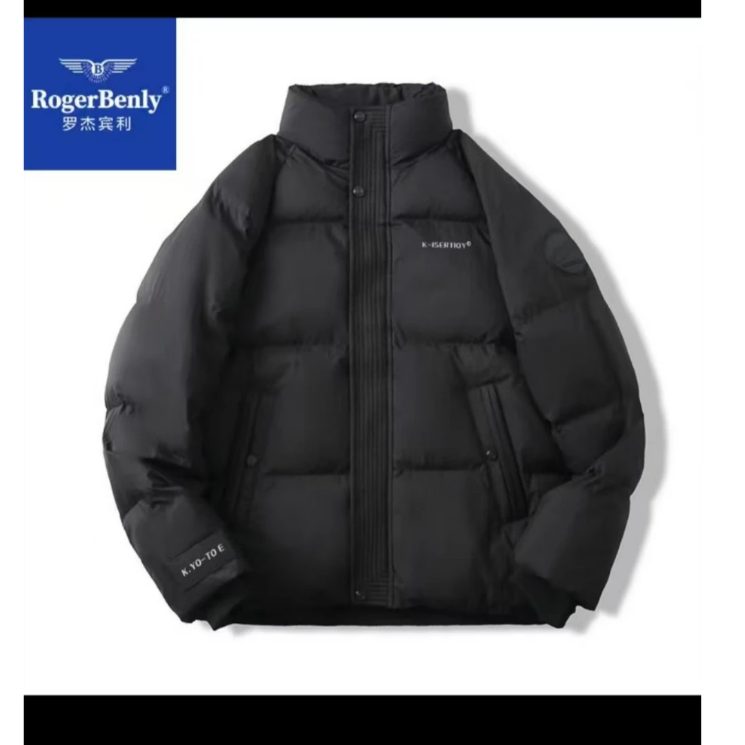 罗杰宾利棉服长袖保暖立领加厚休闲连帽男士冬季百搭纯色棉衣