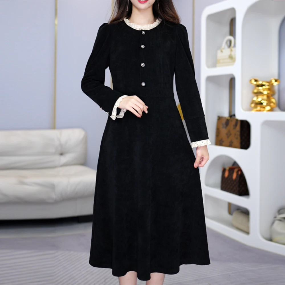 连衣裙显瘦气质长袖法式时尚打底黑色秋冬显瘦气质长袖时尚新款