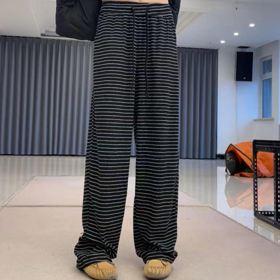 时尚款欧姐家黑条爆款拖地裤a