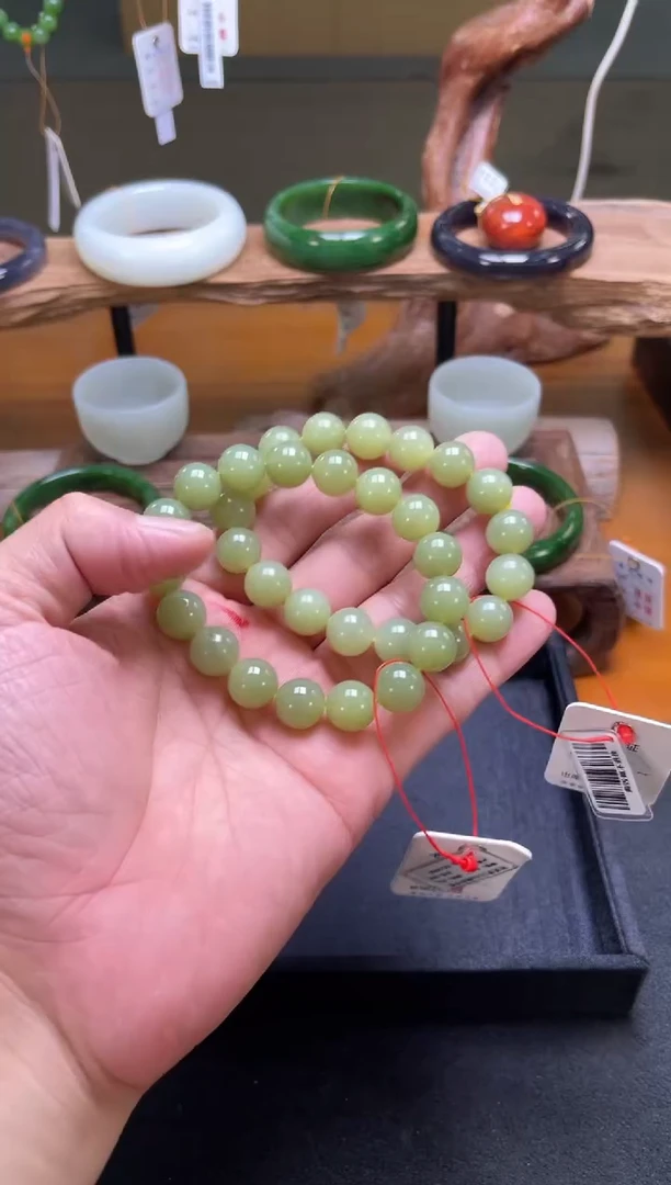 未镶嵌手串和田玉卡12若羌黄口 圆珠 多样性发一