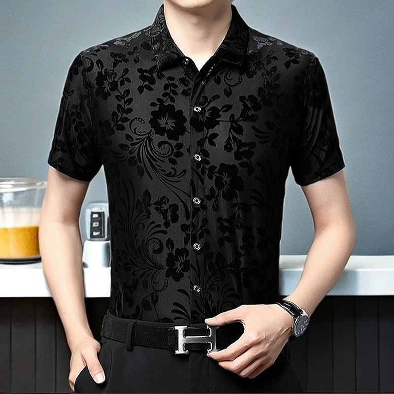 练功服摩登比赛男舞蹈服夏季款交谊舞拉丁舞上衣2025男士半袖衬衫
