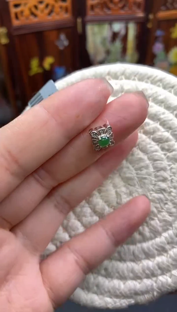 颈饰银S925镶嵌翡翠净货14627