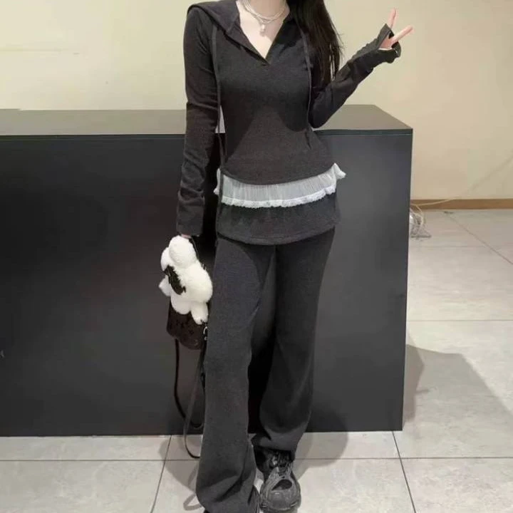 XIE3 休闲时尚百搭带帽两件套2163