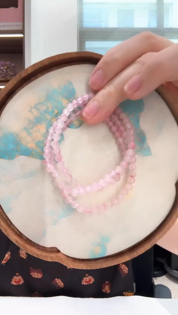 水晶手串未镶嵌精品樱花粉水晶卡4+