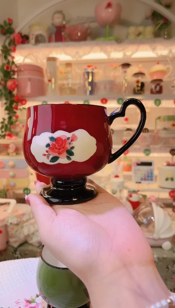 复古高脚杯红色——手工制作品质好！