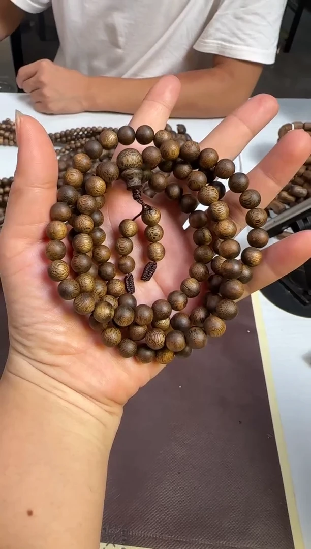 手串沉香窖藏款海南绿棋沉香红骨凹身正圆珠8mm108颗多样性发1