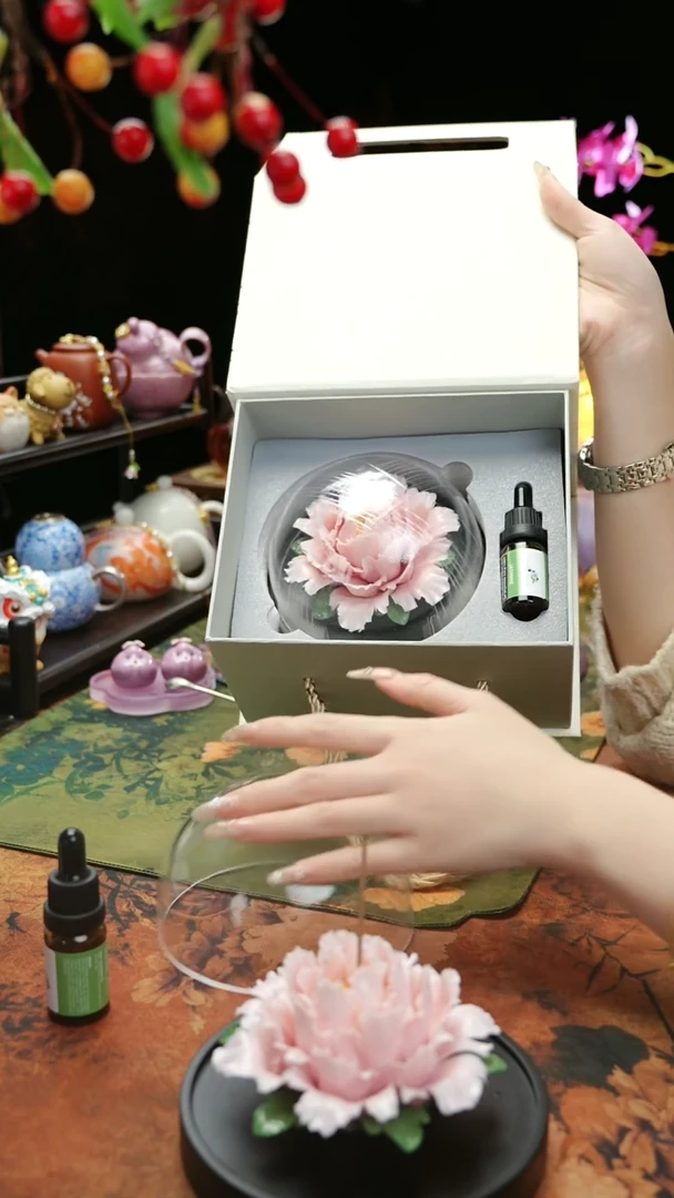 【闪购商品】陶瓷牡丹花+礼盒+香有精油