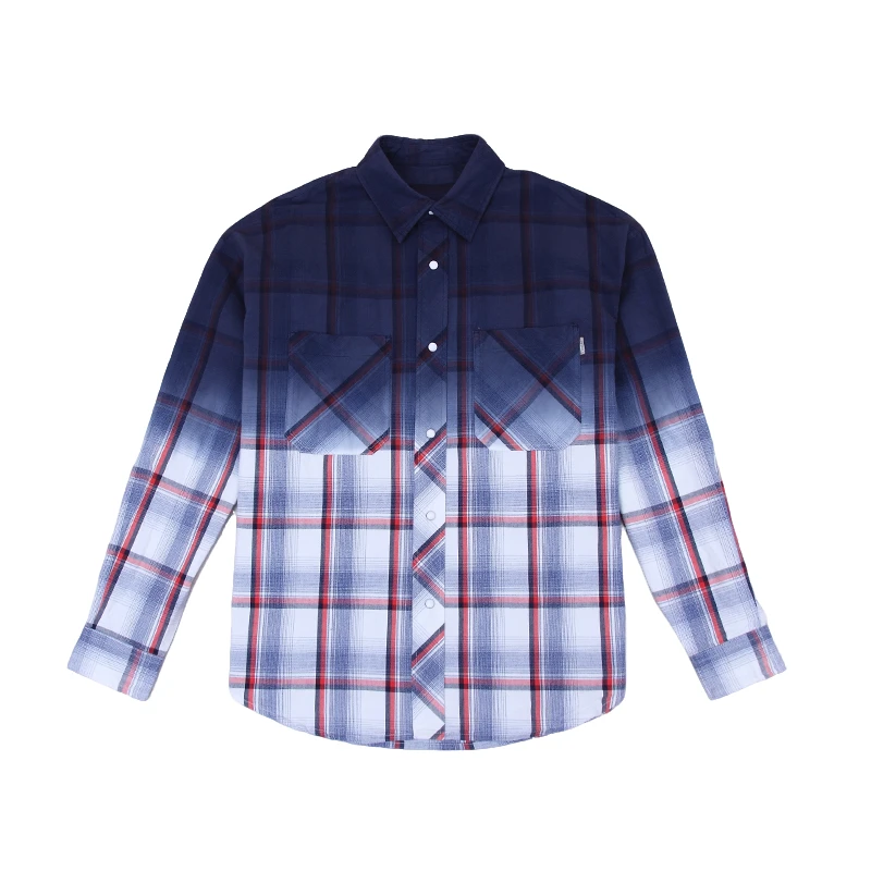 YOSUNBEI25春装新品 吊染 渐变色 长袖 格子衬衫