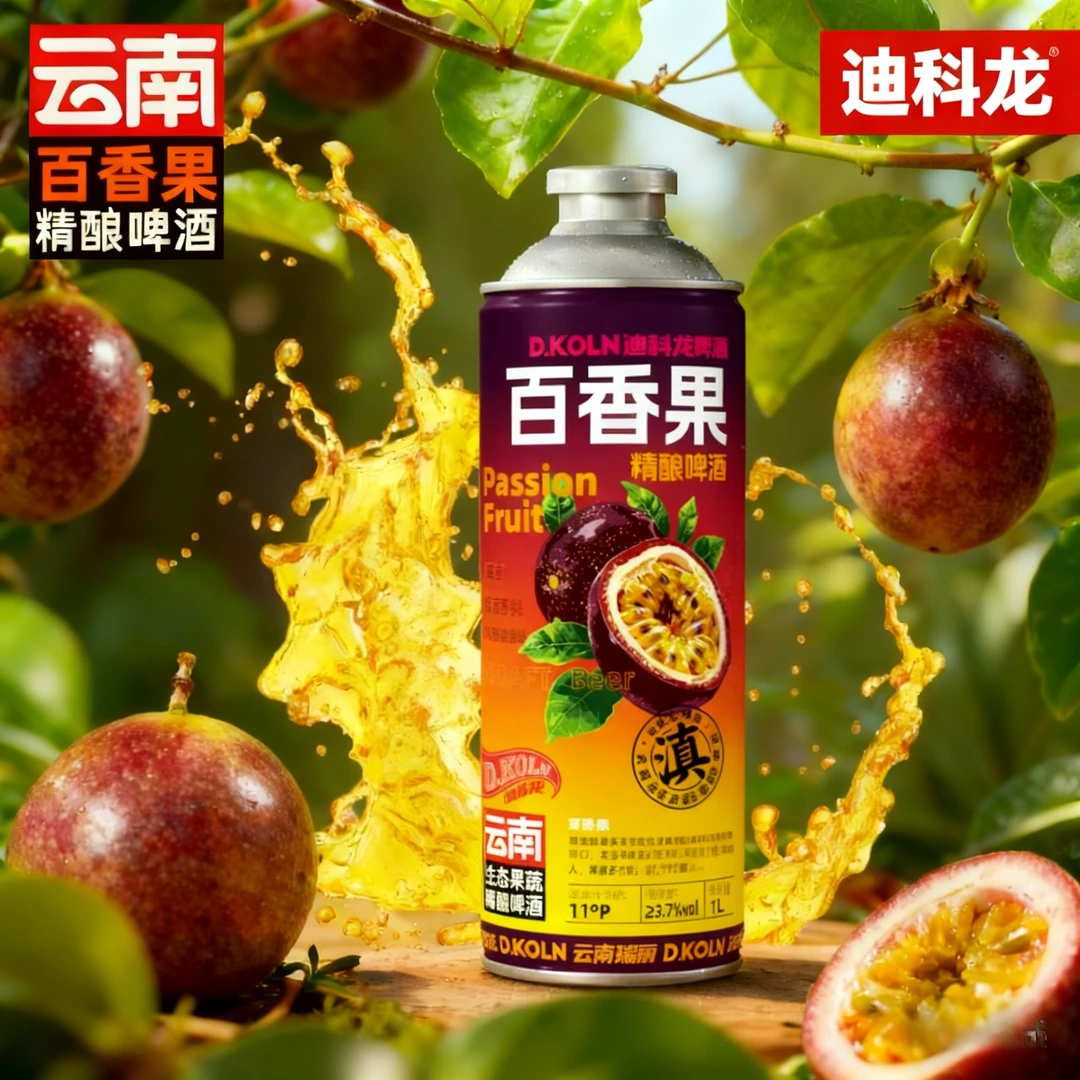 KOLN/迪科龙【1L*4罐礼盒装】百香果精酿啤酒云南特产网红微醺果酒